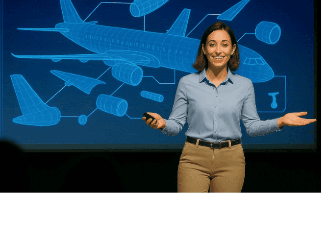 Business woman giving a presentation at a conference